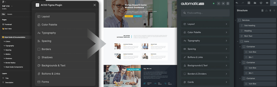Figma design tokens using ACSS and export to Bricks Builder page layout