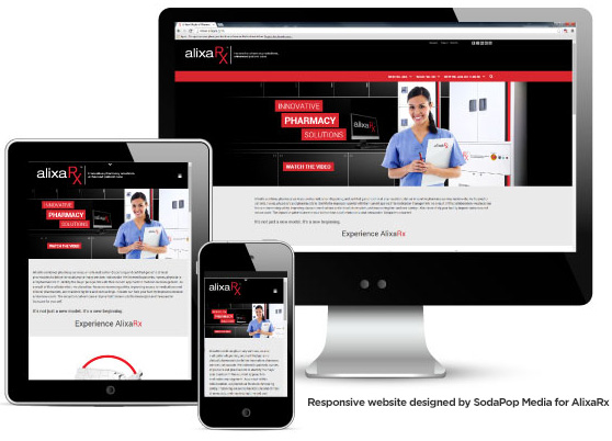 Responsive website sample designed by SodaPop Media for AlixaRx client