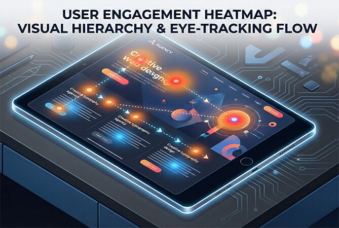 User engagement heatmap visualization showing eye-tracking flow and focal attention patterns across a digital interface.