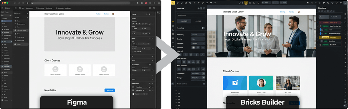 Website Design Process: Figma wireframe to live-Bricks builder web page layout